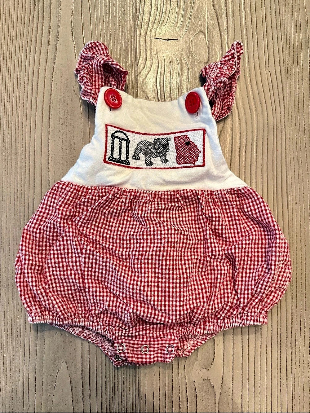 Georgia Smocked Red Gingham Short Sleeve Girl Bubble Girl Bubble